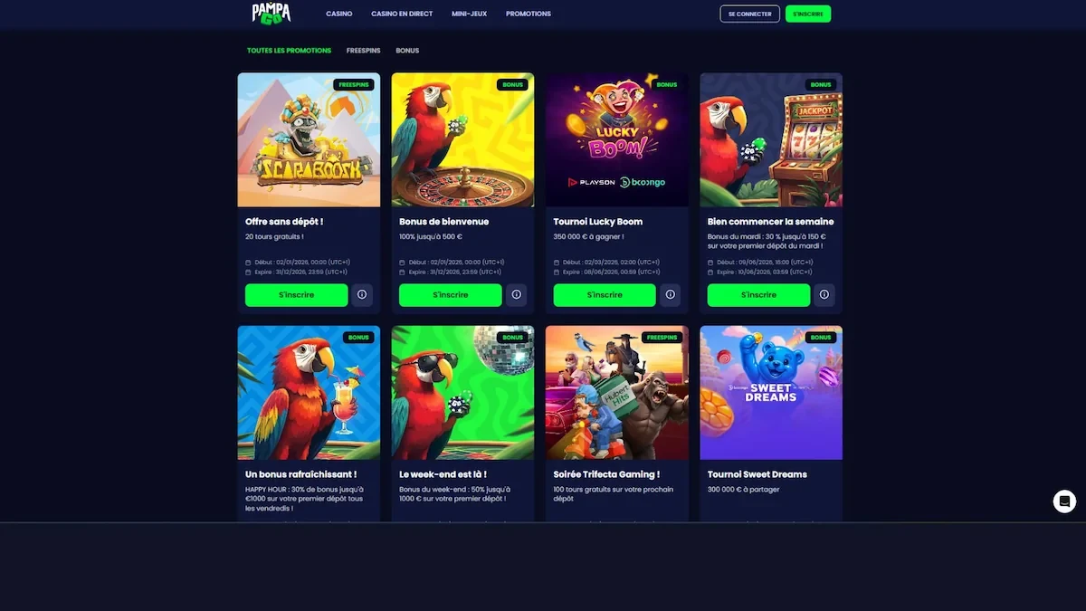 Page des promotions de PampaGo Casino